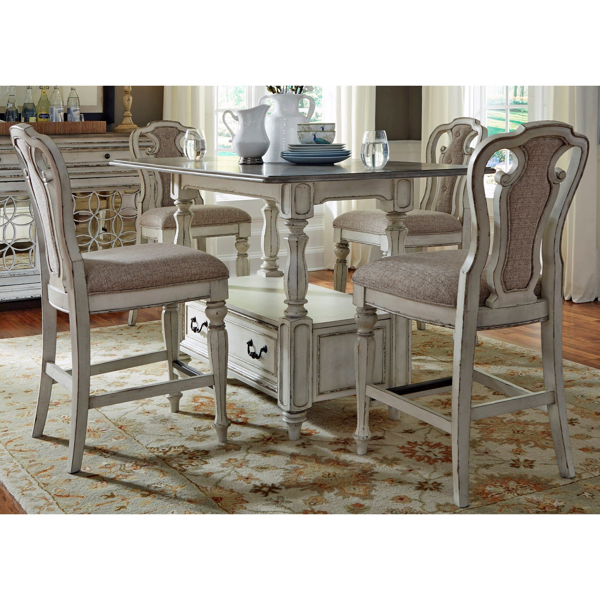 Magnolia manor antique white dining set deals